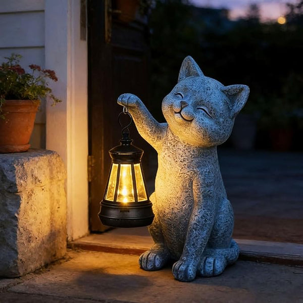 Cat Garden Outdoor Statues: Outside Decor with Lanterns for Yard Art Lawn Ornaments Porch Patio Balcony Home House - Birthday Gifts for Grandma Mom Women (cat2)