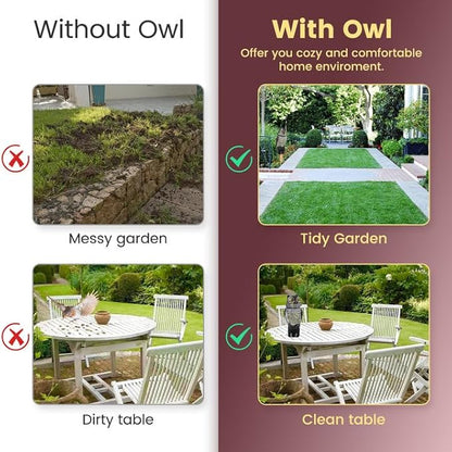 Fake Owl Decoys to Scare Birds Away, Waterproof 360° Rotating Head Hawks & Squirrel Deterrent, Garden Owl Decoy for Outdoor Yard Patio Pools