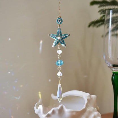Bohemian Crystal Suncatcher Set - Starfish & Seahorse Hanging Ornaments with Crystals, Handmade Prism Sun Catcher for Window, Car, Garden, Party, Wedding, Home Decor