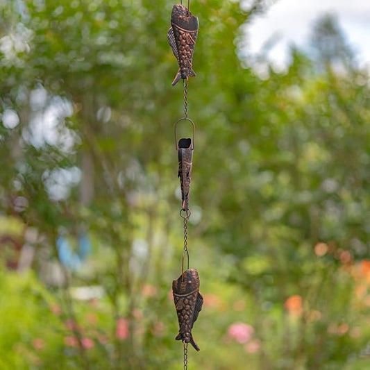Zaer Ltd. Ornate Hanging Rain Chains (Bronze Finish, Rainbow Trout Fish)