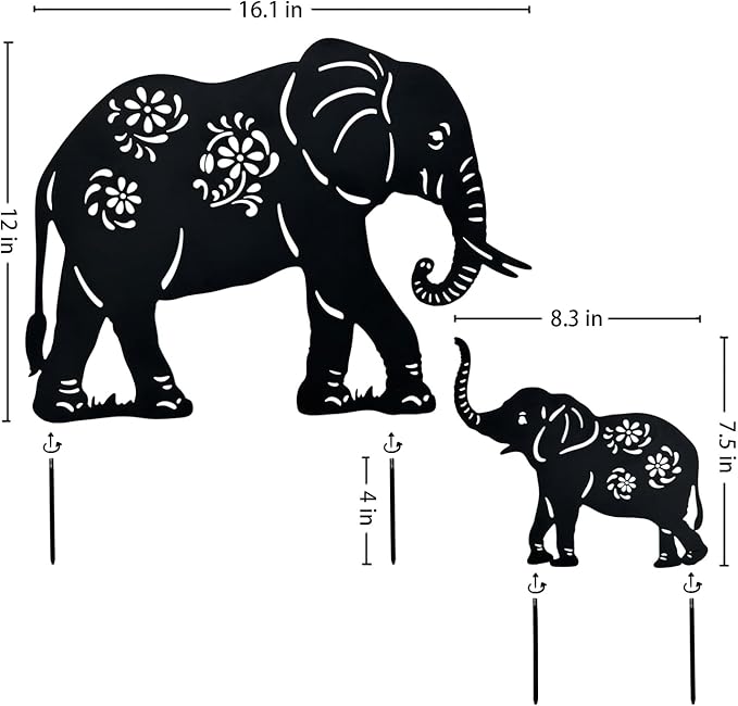 TIGGSY Elephant Metal Decorative Garden Stakes Elephant Gifts for Women/Men Elephant Lovers Gifts Silhouette Statues for Yard Art, Outside, Patio, Outdoor Decor, Garden Decorations, Lawn Ornament