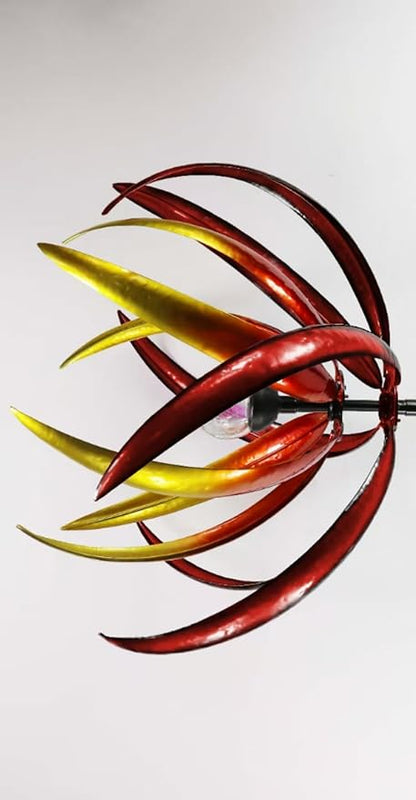 Wind Spinners Outdoor for Yard and Garden - Wind Sculptures & Spinners - 70 Inch Wind Spinner with Solar Powered Multi-Color Glass Ball Light for Yard Garden Backyard Lawn Decorations -Red and Gold