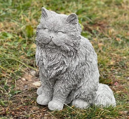 Generic White Concrete Persian Cat Statue, Outdoor, Modern, Grey