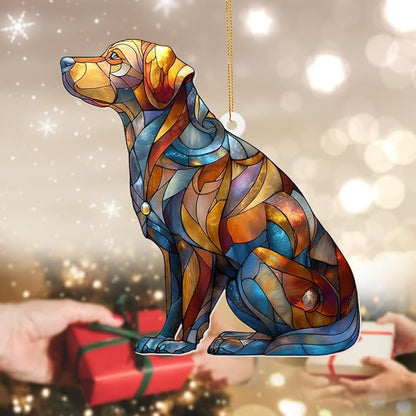 Acrylic Stained Glass Style Dog Ornament – Labrador Retriever Window Hanging Suncatcher, Pet Memorial Keepsake for Dog Lovers, Christmas Tree Decoration, Animal Decor Gift(Sun-07)