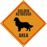 Warning Golden Retriever Area Metal Tin Sign Golden Retriever Dog Caution Crossing Xing Street Sign Yellow Diamond Shape Funny Metal Sign For Indoor Outdoor 12x12in