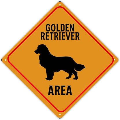 Warning Golden Retriever Area Metal Tin Sign Golden Retriever Dog Caution Crossing Xing Street Sign Yellow Diamond Shape Funny Metal Sign For Indoor Outdoor 12x12in