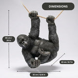 Hanging Gorilla Outdoor Decor, Resin Monkey Statue on Rope for Front Porch Patio Yard Tree Fence, Realistic Animal Garden Ornament for Outside Spaces, 26 in