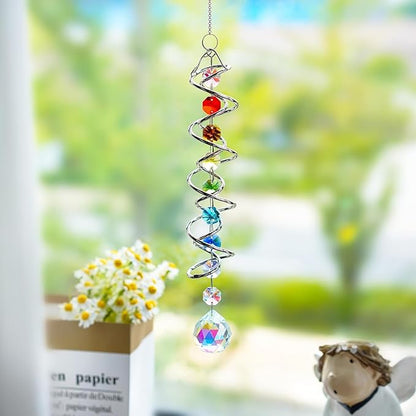 H&D HYALINE & DORA 20.5" Gazing Ball Spiral Tail Decorative Wind Spinners 1.18" Crystal Glass Ball Unique Gift Hanging Decor for Indoor Outdoor Garden Decoration (AB)
