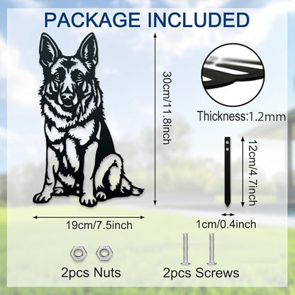 WADORN German Shepherd Yard Silhouette, Black Garden Dog Statue Ornament Outdoor Metal Art Dog Silhouette Signs Iron Decorative Garden Stakes Dogs Lover Gift Silhouettes for Yard Lawn Outside Patio