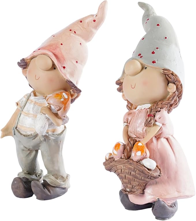 Fairy Garden Kit Set of 2 Whimsical Boy and Girl Mushroom Fairy Figurines Resin Miniature Fairies Garden Decor Accessories Outdoor Patio Yard and Summer Decorations for Home