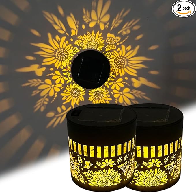 Decorative Solar Mandala Lights, Metal Solar Powered Outdoor Wall Lights Solar Powered Deck Step Stair Lights, Waterproof Mandalas Fence Light for Garden Post Patio Backyard Yard Decor (2, Flower)