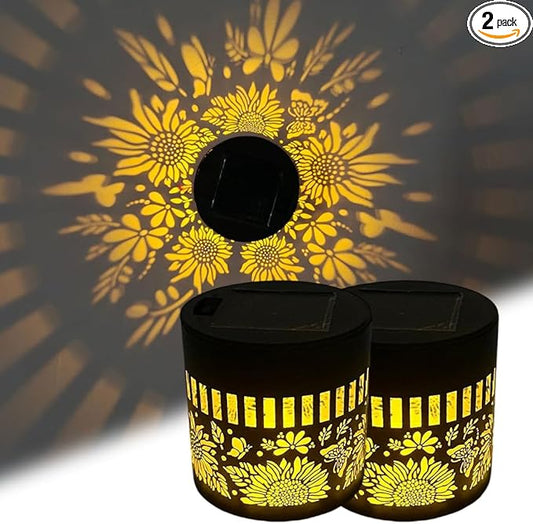 Decorative Solar Mandala Lights, Metal Solar Powered Outdoor Wall Lights Solar Powered Deck Step Stair Lights, Waterproof Mandalas Fence Light for Garden Post Patio Backyard Yard Decor (2, Flower)