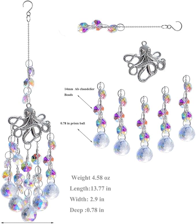 SUNCATCHER with Crystals, Octopus Suncatchers for Window AB Chandelier Beads Crystal prisms, Sun Catcher Gifts for Any Occasion as a Present