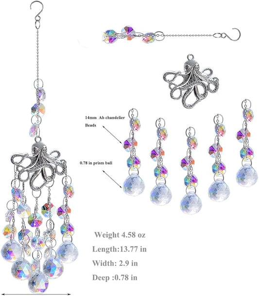SUNCATCHER with Crystals, Octopus Suncatchers for Window AB Chandelier Beads Crystal prisms, Sun Catcher Gifts for Any Occasion as a Present