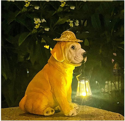 Garden Statue Dog Figurine Decor for Patio, Balcony Yard Decor Ornament, Outdoor Lights Housewarming Gifts for Women Men Mom Grandma