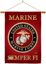 Breeze Decor HS108057-BO-03 Marine Corps Americana Military Decorative Vertical House Flag Set, 28"x 40" w/Flagpole, Multi-Color