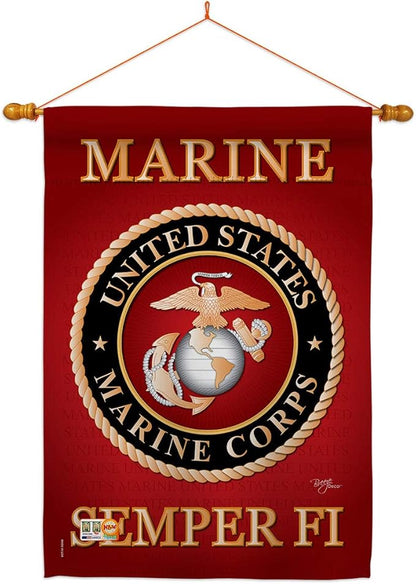 Breeze Decor HS108057-BO-03 Marine Corps Americana Military Decorative Vertical House Flag Set, 28"x 40" w/Flagpole, Multi-Color