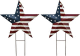 2set Metal Star Barn Yard Sign Garden Stake Decor for 4th of July, American Flag Patriotic Star Yard Stake Lawn Ornament Independence Day Memorial Day Outdoor Decorations (2, 23.8"H A)