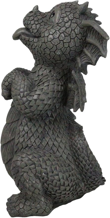 Ebros Whimsical Garden Dragon Begging for Attention Statue 10.25" H Cute Baby Dragon Panting Faux Stone Resin Finish Figurine Dungeons and Dragons Mythical Fantasy Sculpture Guest Greeter Home Decor