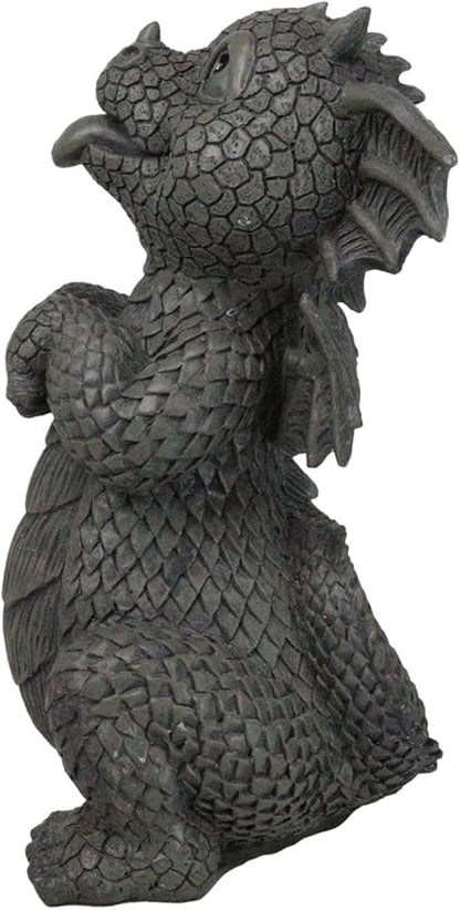 Ebros Whimsical Garden Dragon Begging for Attention Statue 10.25" H Cute Baby Dragon Panting Faux Stone Resin Finish Figurine Dungeons and Dragons Mythical Fantasy Sculpture Guest Greeter Home Decor