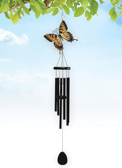 Sunset Vista Designs Windchimes - Large Colorful Butterfly Wind Chime, 45-Inch, Yellow