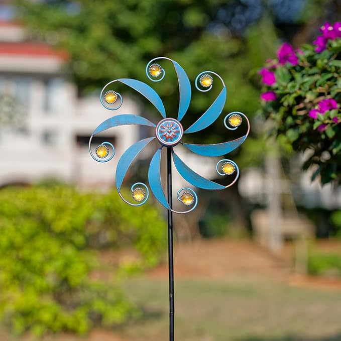 Stargarden 2Pack Wind Spinner, Metal Outdoor Wind Sculptures & Spinners, Small Garden Pinwheels for Yard and Garden Decor(Blue)