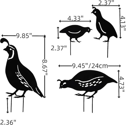 Quail Decorative Garden Stakes Metal Quail Statue Bird Yard Art Silhouette Quail Yard Art for Lawn Patios Outdoor Decoration, Set of 4