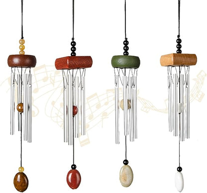 i-lan　4 Pack Small Silver Wind Chime with Ceramic Blank Drops, Metal Garden Wind Chimes with Different Len Bell Tubes, Soothing Harmony Sound Mini Outdoor Windcatcher Porches Décor