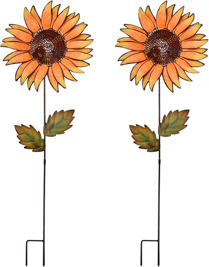 Metal Sunflower Garden Stakes Flower Yard Art Planter Stake Party Lawn Pathway Walkway Patio Decor Yard Sign Indoor Outdoor Decoration (36"+36")