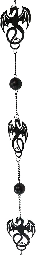 Ebros Black Coated Steel Metal Wyverex Alchemy Folklore Dragon Wall Hanging Wind Chime with Beads 38" L Home and Patio Decor Medieval Fantasy Dungeons and Dragons Mobile Noisemaker