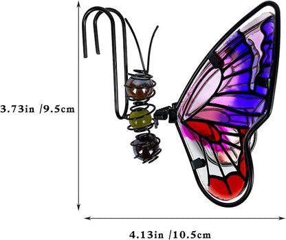 3Pcs Butterfly Decorations for Flower Pots - Iron and Glass Painted Hanging Butterflys Ornaments, Plant Pot Potted Hanger Figurines, Outdoor Garden Pendant Decor (Butterfly)