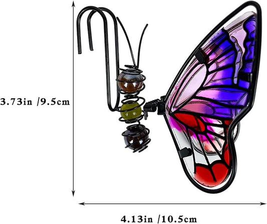 3Pcs Butterfly Decorations for Flower Pots - Iron and Glass Painted Hanging Butterflys Ornaments, Plant Pot Potted Hanger Figurines, Outdoor Garden Pendant Decor (Butterfly)