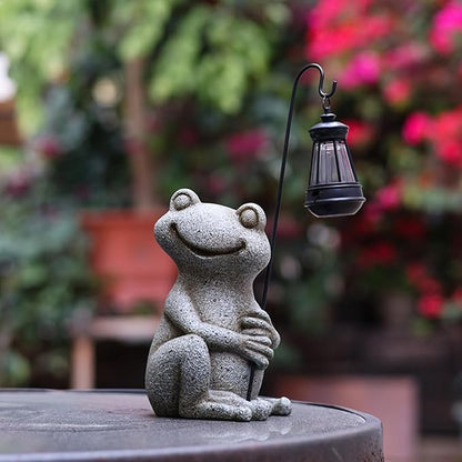 Solar Garden Statue, Cute Resin Animal Figurine with Solar Lantern Outdoor Decor for Patio Lawn Yard Pathway, Unique Housewarming Birthday Gift for Mom and Grandma (Frog)