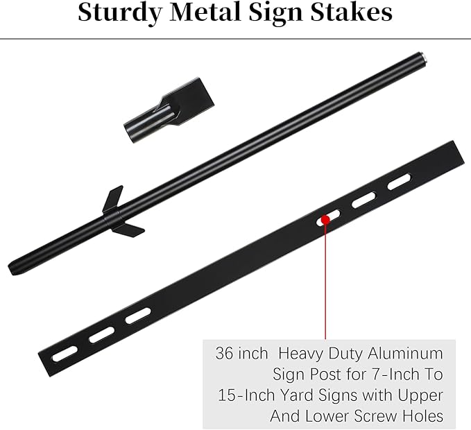 2 Pcs 36'' Yard Sign Stake for Outdoor, Metal Garden Posts with Barbed Anchors, Easy to Install, Rugged, Lightweight & Abjustable 3 Foot Signs Pole for Ground Lawn(Black)