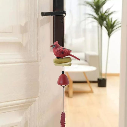 MrMrKura Bird Wind Chimes, Cardinal Wind Bell Pendent for Glory Mothers Love Gift Hanging Wind Chime with Feather Ornament for Bless Garden Backyard Home Decor (Red)