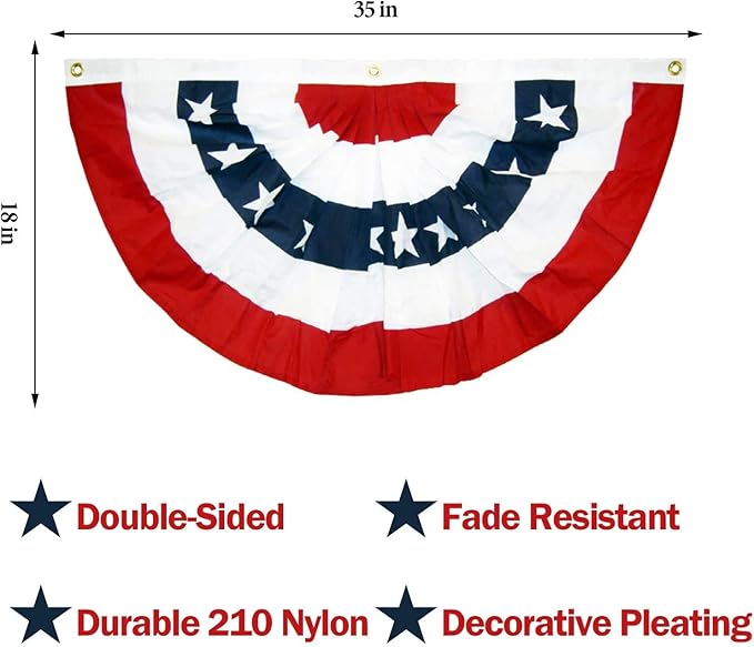 EBaokuup 10PCS USA Patriotic Pleated Fan Flags,3x1.5Ft American Bunting Banner Flag,Stars and Stripes Flag for Memorial Day and 4th of July