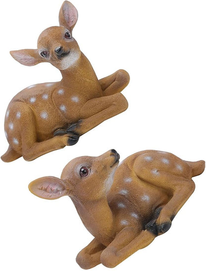 Alomejor Sika Deer Sculpture Art Craft Outdoor Garden Decoration Ornaments for Landscape, Garden, Park DecorationDurable ResinSynthetic -6.7x4.5in-2Pcs