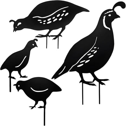 4Pcs Garden Birds Stake Statue, Metal Qualis Yard Art Statue Decor, Animals Silhouette Outdoor Decoration for Garden Yard