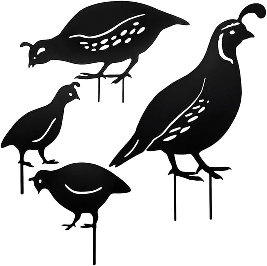 4Pcs Garden Birds Stake Statue, Metal Qualis Yard Art Statue Decor, Animals Silhouette Outdoor Decoration for Garden Yard