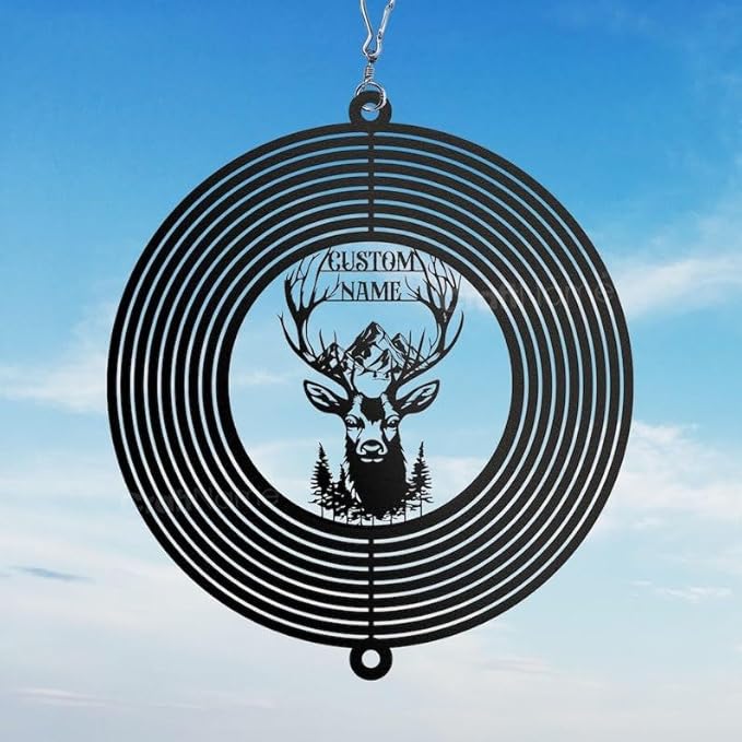 Personalized Deer Metal Wind Spinner, Custom Outdoor Ornament for Yard Display, Kinetic Wildlife Sculpture, Rustic Gift (Deer Garden Wind Spinner)
