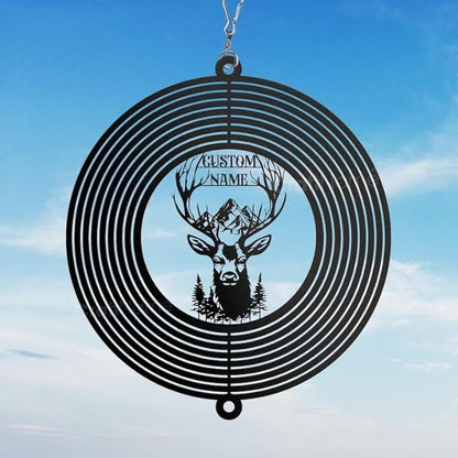 Personalized Deer Metal Wind Spinner, Custom Outdoor Ornament for Yard Display, Kinetic Wildlife Sculpture, Rustic Gift (Deer Garden Wind Spinner)