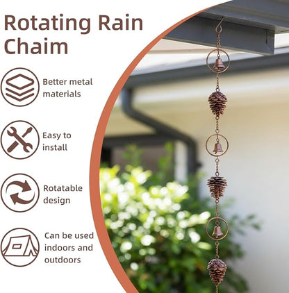 3.6ft Rain Chains for Gutters Aluminum, Outdoor Decorative Rainchain Heavy Duty Gutter Catcher Downspout Replacement, Durable Hanging Rain Gutter Chain for Eaves Drainage and Home Display (Pinecone)