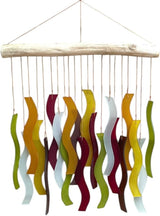 OMA Glass Wind Chime – Handmade Recycled Glass & Driftwood Chime for Garden Patio Decor – Multi Color Hanging Chime for Garden, Patio Or Indoor Decor Sun Catcher Gift - Large 20"