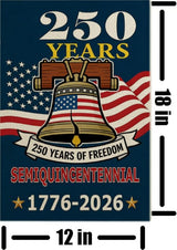 CANTENDO 250th Anniversary USA Patriotic Bell Flag Double Sided Flax Garden Yard Flag Flags 1776-2026 Commemorative Garden Theme Decorative Outdoor Yard Decorative Flags Banner(12"x 18"）