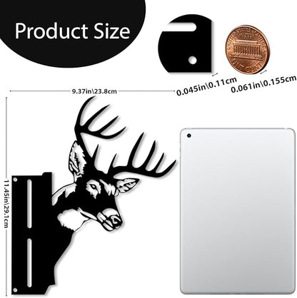 Peeping Metal Deer Decor - Black Deer Yard Art for Outdoor Tree, Fence, or Farmhouse Wall, 11.4" x 9.37" Weatherproof Metal Animal Silhouette (Screws Included)