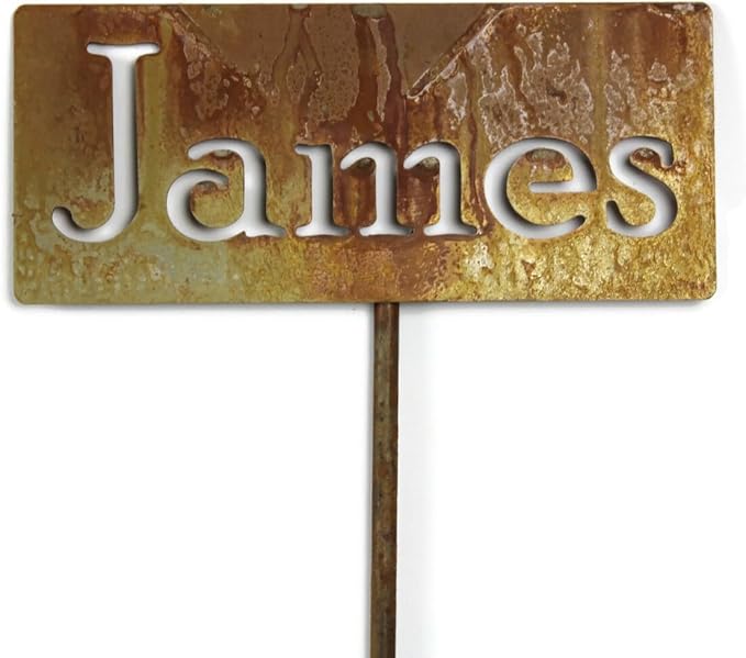 Classic Metal Garden Markers Clearance Items 20 to 33 Inches Tall (James, Naturally Rusted)