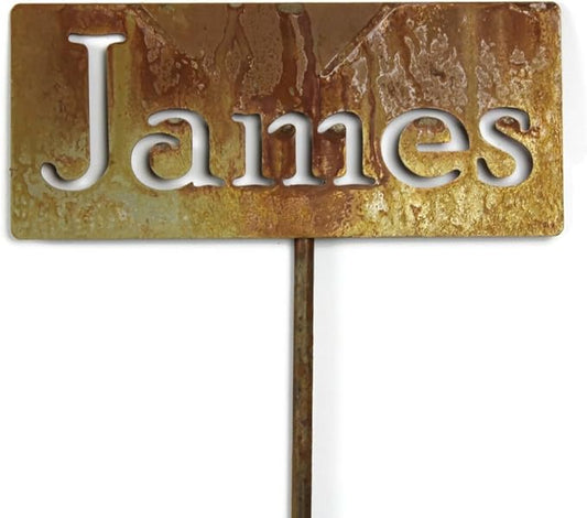 Classic Metal Garden Markers Clearance Items 20 to 33 Inches Tall (James, Naturally Rusted)