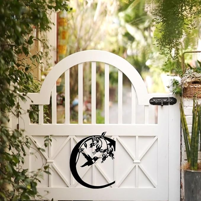 Black Large Metal Name Sign,Initial Welcome Letter Monogram Wall Decor,Wall Art Last Name Signs,Garden Door Decor for Outside,Wedding,House Warming Gift,15.75 inch in Height (Black-C)