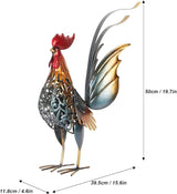 Decorative Iron Rooster Sculpture, Carved Metal Rooster Statue for Garden, Deck, Home, & Friendly, Hollow Design & Detachable Tail, Versatile Indoor Outdoor Decoration,