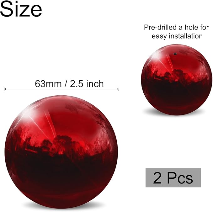 uxcell 2 Pcs Gazing Globe Decor Ball 2.5 Inch 63mm Reflective Garden Sphere Hollow Ball, Seamless Stainless Steel Gazing Ball, Smooth Mirror Globe for Garden Home Decor, Ruby Red
